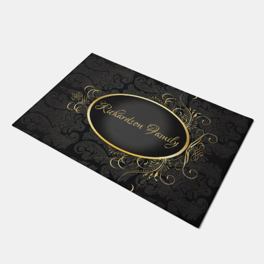 Black gold Monogram Classy Royal Style Door Mat Fußmatte (Schrägansicht)