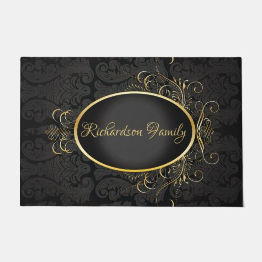 Black gold Monogram Classy Royal Style Door Mat Fußmatte (Vorderseite)