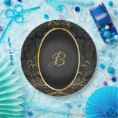 Black gold Monogram Classy Royal Style Plate Pappteller (Party)