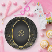 Black gold Monogram Classy Royal Style Plate Pappteller (Party)