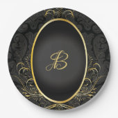 Black gold Monogram Classy Royal Style Plate Pappteller (Vorderseite)