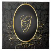 Black gold Monogram Classy Royal Style Tile Fliese (Vorderseite)