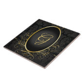 Black gold Monogram Classy Royal Style Tile Fliese (Seite)