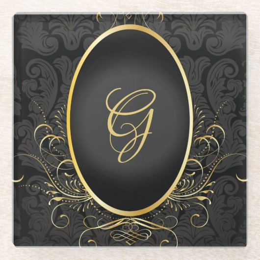 Black gold Monogram Classy Royal Style Untersetzer (Vorderseite)