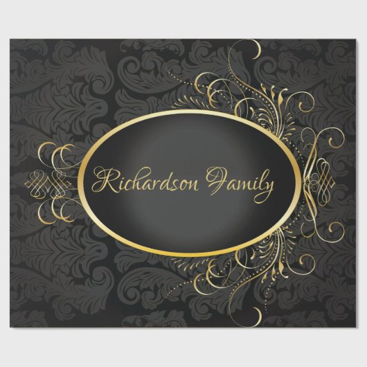 Black gold Monogram Classy Royal Style Wrapping Geschenkpapier (Flach)