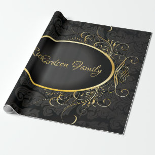 Black gold Monogram Classy Royal Style Wrapping Geschenkpapier