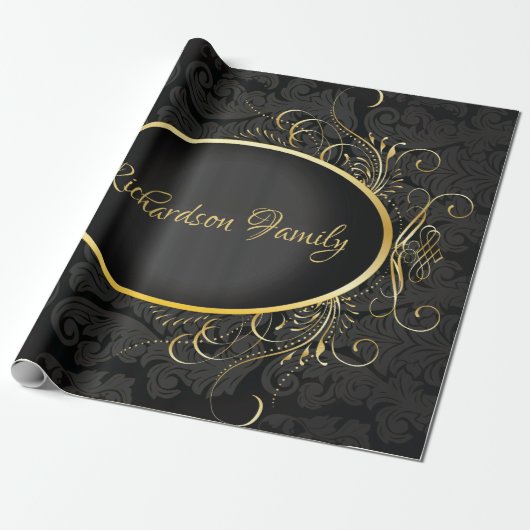 Black gold Monogram Classy Royal Style Wrapping Geschenkpapier (Ungerollt)