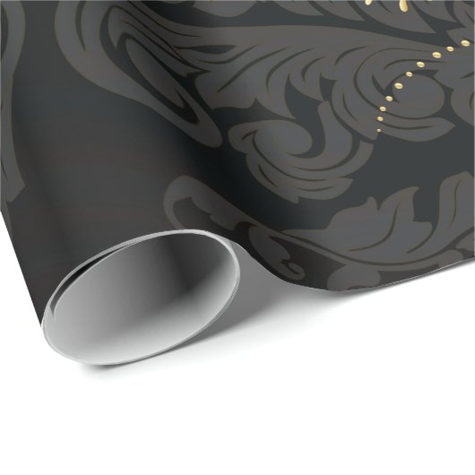 Black gold Monogram Classy Royal Style Wrapping Geschenkpapier (Rolleneckpunkt)
