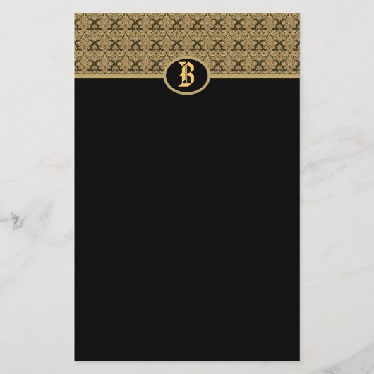 Black Gold Monogram Damask Stationery Briefpapier (Vorderseite)