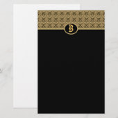 Black Gold Monogram Damask Stationery Briefpapier (Vorne/Hinten)