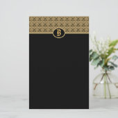 Black Gold Monogram Damask Stationery Briefpapier (Stehend Vorderseite)