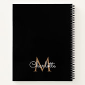 Black Gold Monogram Elegant Girly Script Notebook Notizblock (Rückseite)