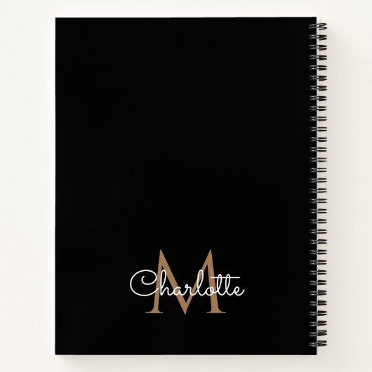 Black Gold Monogram Elegant Girly Script Notebook Notizblock (Rückseite)
