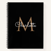 Black Gold Monogram Elegant Girly Script Notebook Notizblock (Vorderseite)