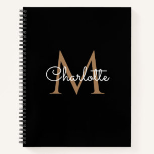 Black Gold Monogram Elegant Girly Script Notebook Notizblock