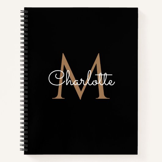 Black Gold Monogram Elegant Girly Script Notebook Notizblock (Vorderseite)