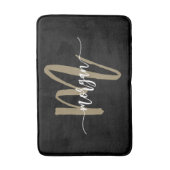 Black Gold Monogram Elegant Moderne Badematte (Vorderseite Vertikal)