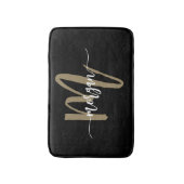 Black Gold Monogram Elegant Moderne Badematte (Vorderseite Vertikal)