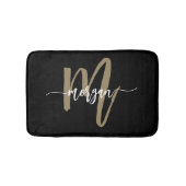 Black Gold Monogram Elegant Moderne Badematte (Vorderseite)