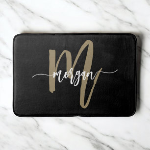 Black Gold Monogram Elegant Moderne Badematte