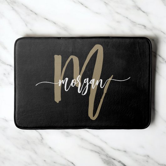 Black Gold Monogram Elegant Moderne Badematte