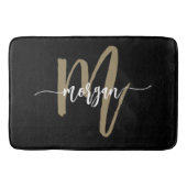 Black Gold Monogram Elegant Moderne Badematte (Vorderseite)