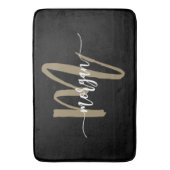 Black Gold Monogram Elegant Moderne Badematte (Vorderseite Vertikal)