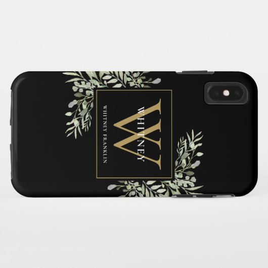 Black Gold Monogram Elegant Moderne Grüne Case-Mate iPhone Hülle (Rückseite (Horizontal))