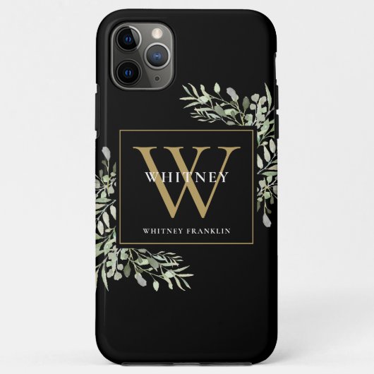 Black Gold Monogram Elegant Moderne Grüne Case-Mate iPhone Hülle (Rückseite)