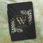 Black Gold Monogram Elegant Moderne Grüne iPad Mini Hülle<br><div class="desc">Elegante Aquarell Blätter Monogramm Name Handy Fall mit einem Gold Monogramm Initial auf einem schicken schwarzen Hintergrund. Entwickelt von Thisisnotme©</div>