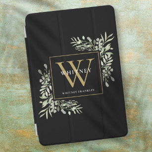 Black Gold Monogram Elegant Moderne Grüne iPad Mini Hülle