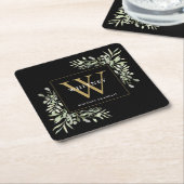 Black Gold Monogram Elegant Moderne Grüne Rechteckiger Pappuntersetzer (angewinkelt)