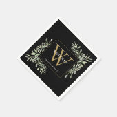 Black Gold Monogram Elegant Moderne Grüne Serviette (Ecke)
