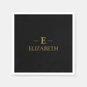 Black & Gold Monogram Elegant Napkins Serviette (Vorderseite)