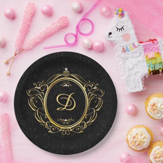 Black gold Monogram elegant Pappteller (Party)