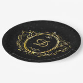 Black gold Monogram elegant Pappteller (Schrägansicht)