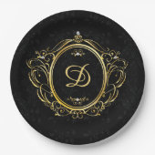 Black gold Monogram elegant Pappteller (Vorderseite)