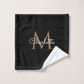 Black Gold Monogram Elegante Girly Script Badhandtuch Set (Waschlappen)