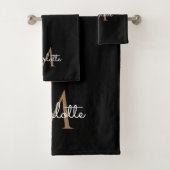 Black Gold Monogram Elegante Girly Script Badhandtuch Set (Insitu)