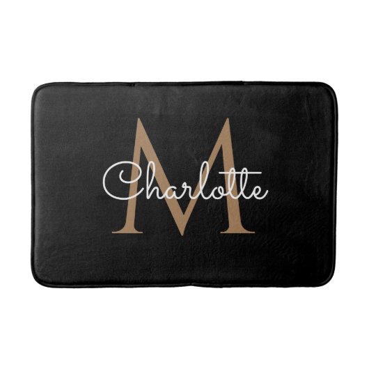 Black Gold Monogram Elegante Girly Script Bath Mat Badematte (Vorderseite)