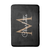 Black Gold Monogram Elegante Girly Script Bath Mat Badematte (Vorderseite Vertikal)