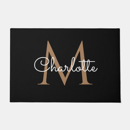 Black Gold Monogram Elegante Girly Script Doormat Fußmatte (Vorderseite)