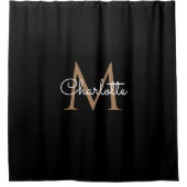 Black Gold Monogram Elegante Girly Script Duschvorhang (Vorderseite)