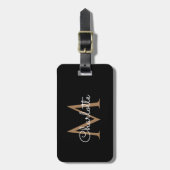Black Gold Monogram Elegante Girly Script Gepäckanhänger (Vorderseite vertikal)