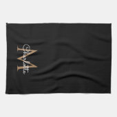 Black Gold Monogram Elegante Girly Script Geschirrtuch (Horizontal)