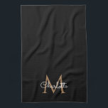 Black Gold Monogram Elegante Girly Script Geschirrtuch<br><div class="desc">Chic schwarz und gold monogramm Küchenhandtuch. Sie können den Namen,  das Monogramm personalisieren und den Schriftart und die Farben anpassen,  um Ihr eigenes einzigartiges Design zu erstellen. Entwickelt von Thisisnotme©</div>