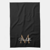 Black Gold Monogram Elegante Girly Script Geschirrtuch (Vertikal)