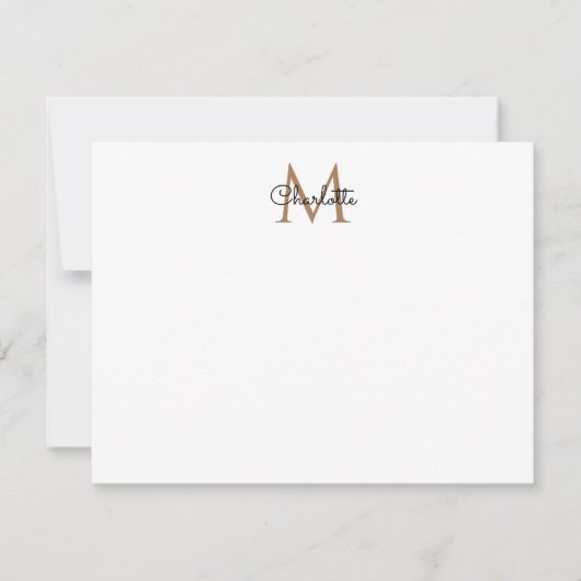 Black Gold Monogram Elegante Girly Script Note Car Mitteilungskarte (Vorderseite)