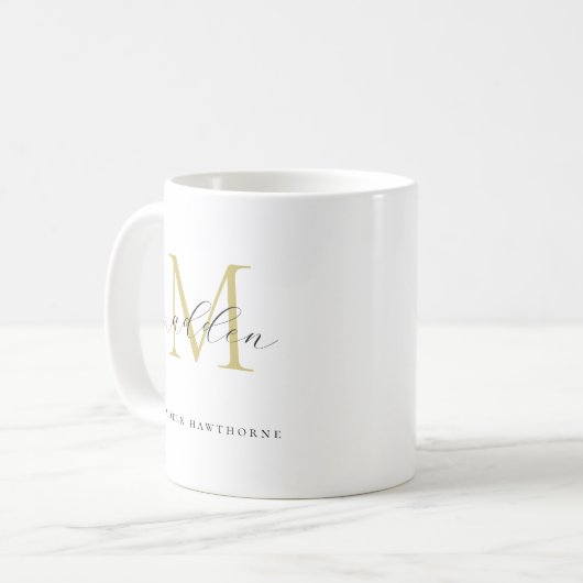 Black Gold Monogram | Elegante Skriptnamen Kaffeetasse (Vorderseite Links)