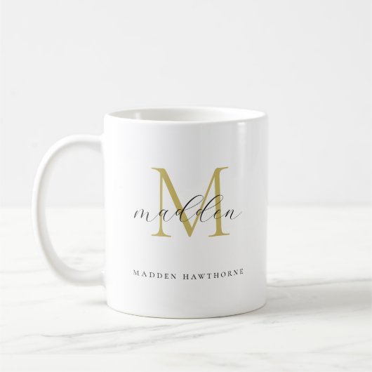 Black Gold Monogram | Elegante Skriptnamen Kaffeetasse (Links)
